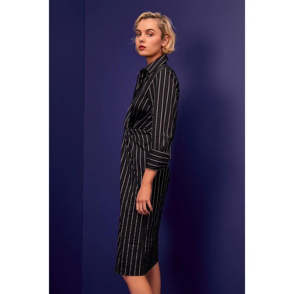 NWT C/MEO Collective Black Striped Petite Shirt Dress – Size XXS - Picture 2 of 5
